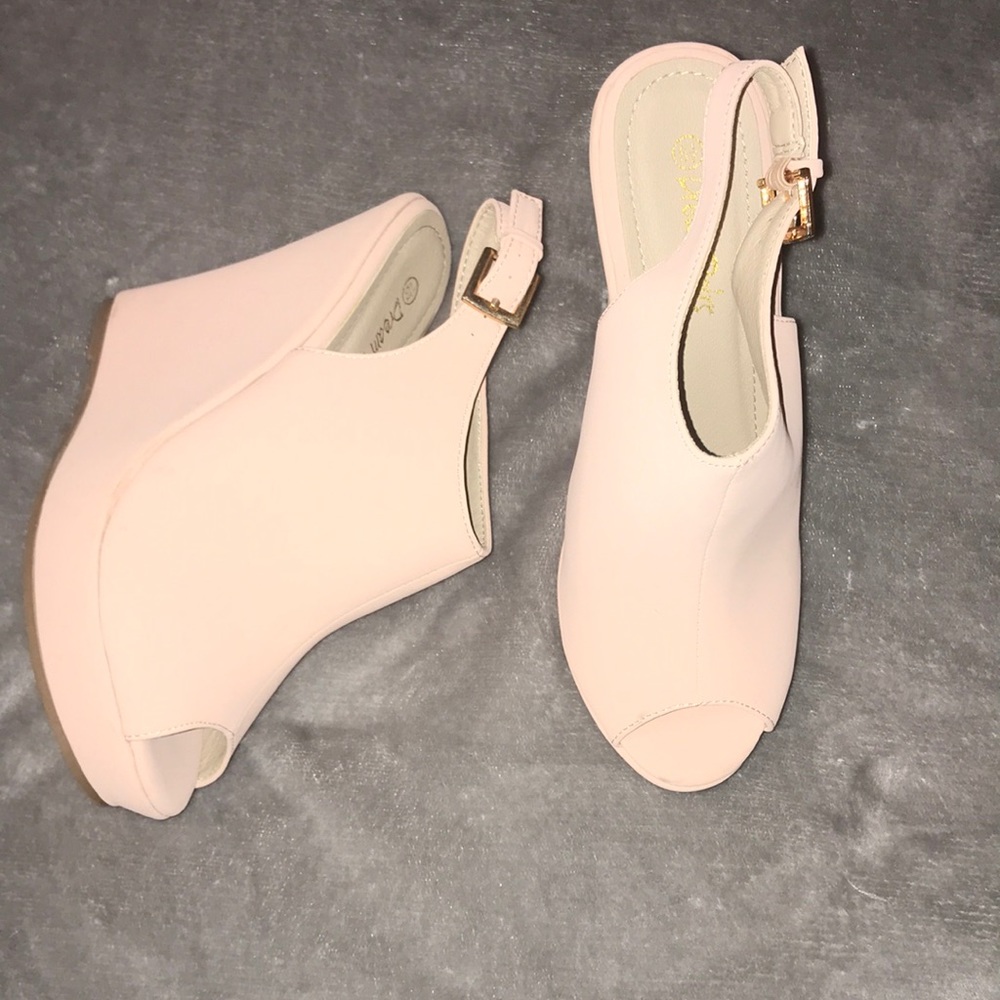 Blush peep toe wedges- worn only once